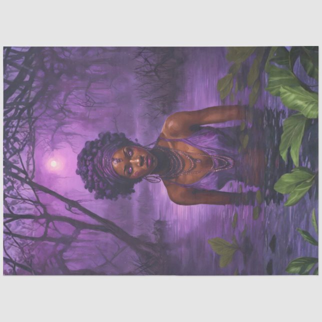 Moonlit Bayou Voodoo Witch – Gothic Decoupage Seidenpapier (Vorderseite)