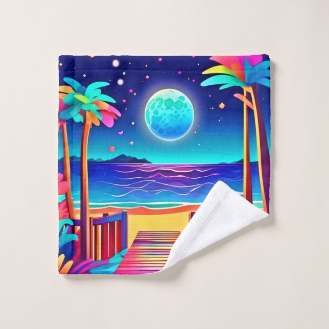 Moonlit Beach Colors Badhandtuch Set (Waschlappen)