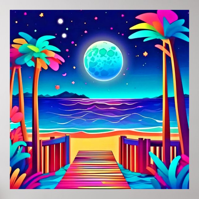 Moonlit Beach Colors Poster (Vorne)