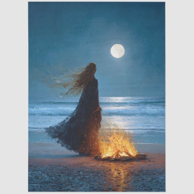 Moonlit Beach Hexe Decoupage Seidenpapier (Vorderseite)