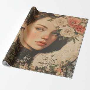Moonlit Beauty - Frau mit Blume und Vollmond Geschenkpapier