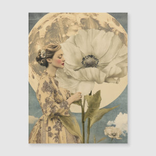 Moonlit Beauty - Frau mit weißer Blume und Mond Magnetkarte