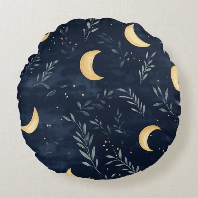 Moonlit-Blätter Rundwurfkissen Rundes Kissen (Vorderseite)