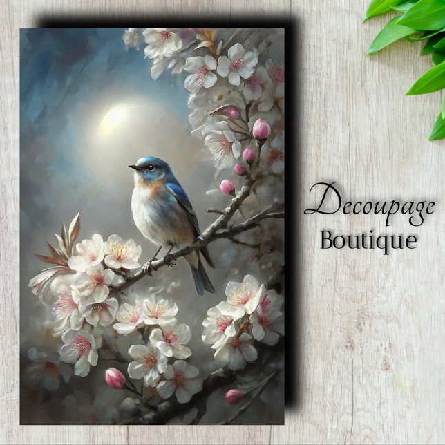 Moonlit Bluebird Decoupage Seidenpapier (Moonlit Bluebird Decoupage Tissue Paper)