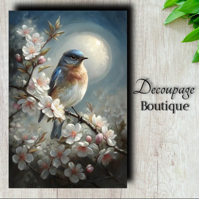 Moonlit Bluebird Song 2 Seidenpapier (Moonlit Bluebird Song 2 Decoupage Tissue Paper)