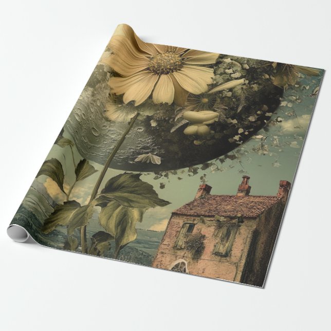 Moonlit Blume und Vintager Charme Geschenkpapier (Ungerollt)