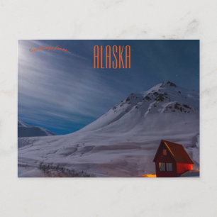 Moonlit Cabin Alaska Postkarte