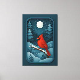 Moonlit Cardinal in Winter Forest Leinwanddruck