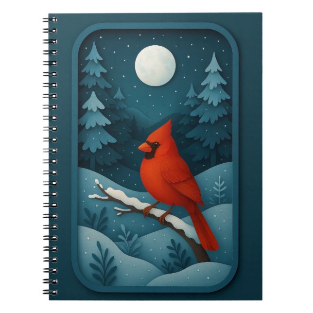Moonlit Cardinal in Winter Forest Notizblock (Vorderseite)