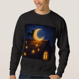 Moonlit Cat on Starry Rooftop Sweatshirt