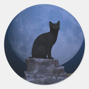 Moonlit Cat Runder Aufkleber