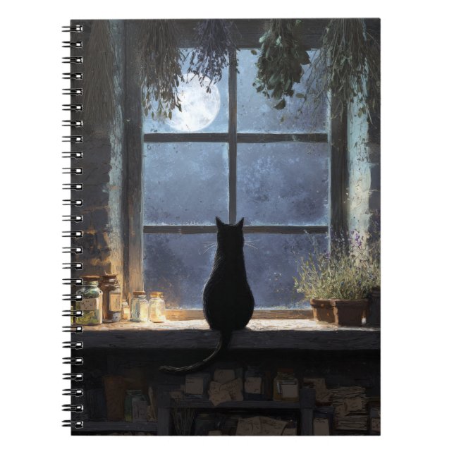 Moonlit Cat Window Notebook Notizblock (Vorderseite)