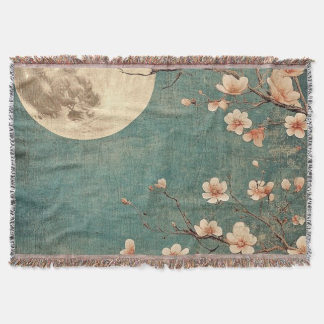 Moonlit Cherry Blossom Serenity Decke (Vorderseite)