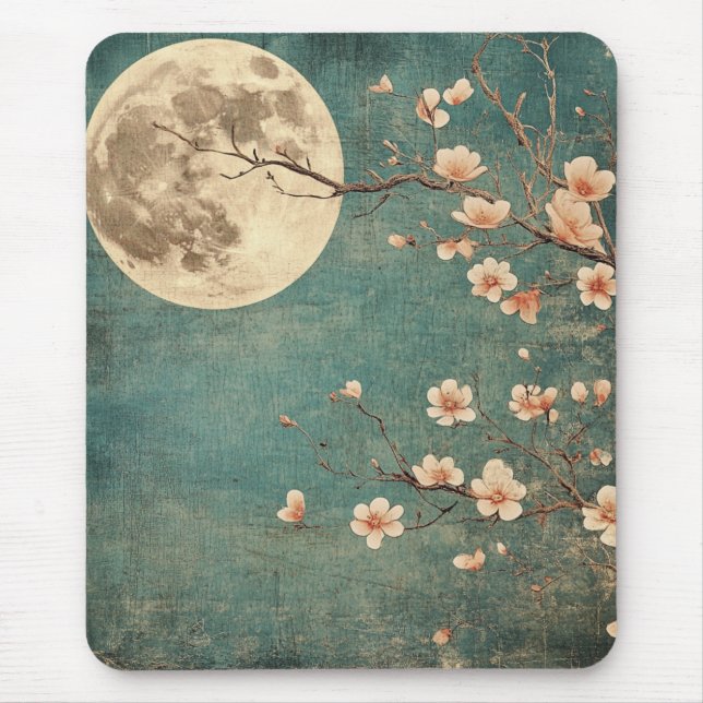 Moonlit Cherry Blossom Serenity Mousepad (Vorne)