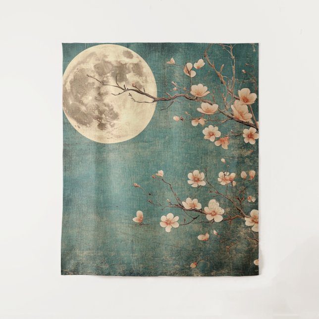 Moonlit Cherry Blossom Serenity Wandteppich (Vorderseite)