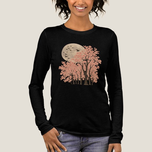 Moonlit Cherry Blossom Trees Art Long Sleeve shirt (Vorderseite)