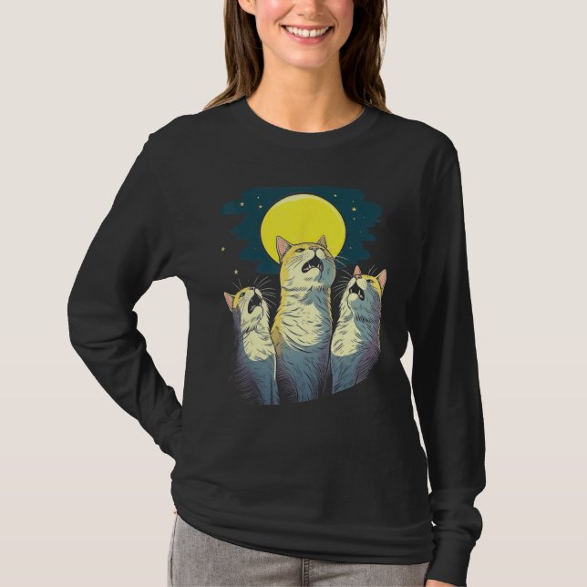 Moonlit Chorus Trio of Cats Singing Melodies T-Shirt (Vorderseite)