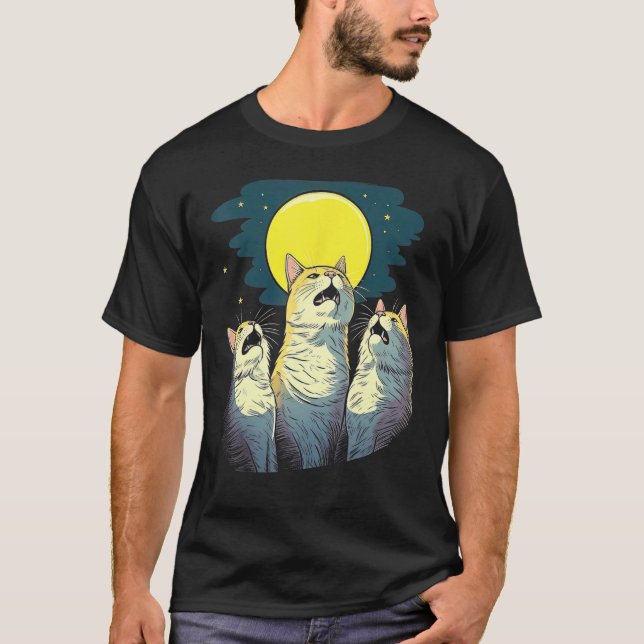 Moonlit Chorus Trio of Cats Singing Melodies T-Shirt (Vorderseite)