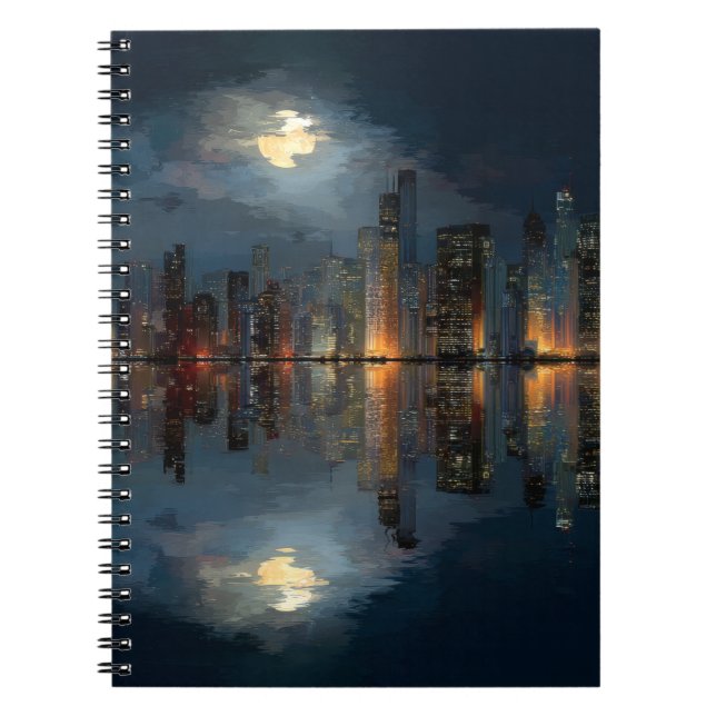 Moonlit City Skyline Reflection Notebook Notizblock (Vorderseite)