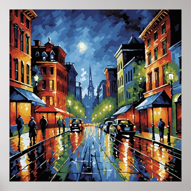 Moonlit City Street Poster (Vorne)