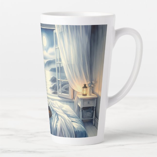 Moonlit Coastal Bedroom with Sleeping Cat Milchtasse (Rechts)