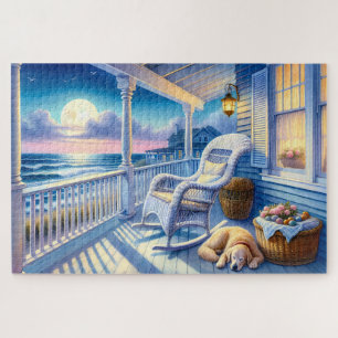 Moonlit Coastal Porch mit Hund & Ocean View