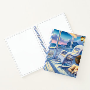 Moonlit Coastal Porch mit Hund & Ocean View Notizbuch