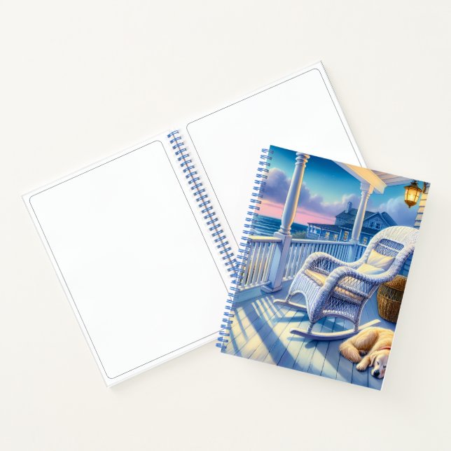 Moonlit Coastal Porch mit Hund & Ocean View Notizbuch (Innenseite)