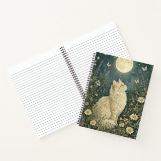 Moonlit Cream Cat Botanical Painting Notizbuch