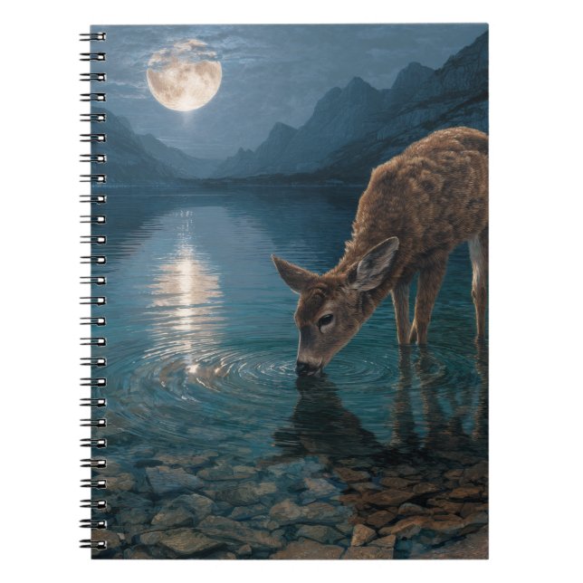 Moonlit Deer Tranquil Lake Notebook Notizblock (Vorderseite)