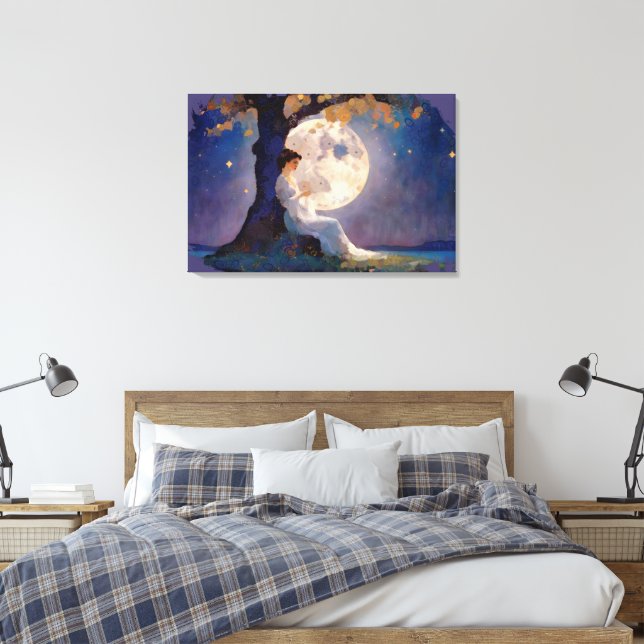 Moonlit Dreamer - Serene Night Sky Leinwanddruck (Insitu (Schlafzimmer))