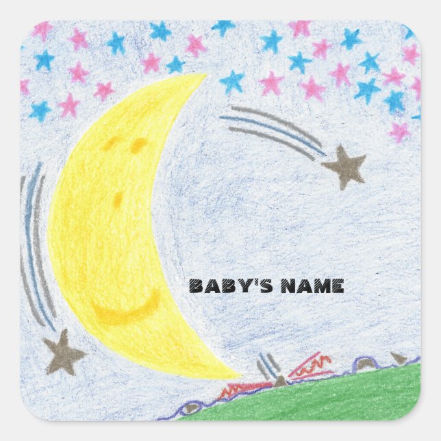Moonlit Dreams Baby Dusche oder neue Babyaufkleber Quadratischer Aufkleber (Vorderseite)