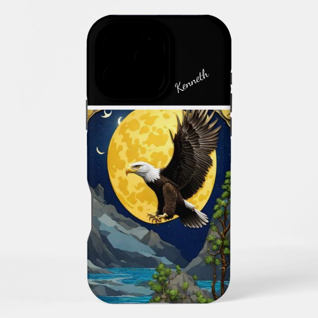 Moonlit Eagle in Willow Tree iPhone 16 Pro Max Hülle (Rückseite)