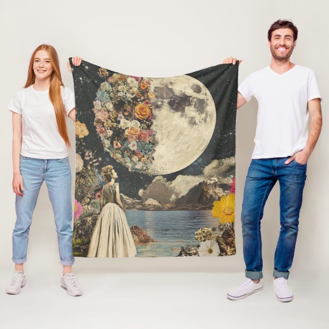 Moonlit Elegance - Frau mit Mond (2) Fleecedecke (Beispiel)