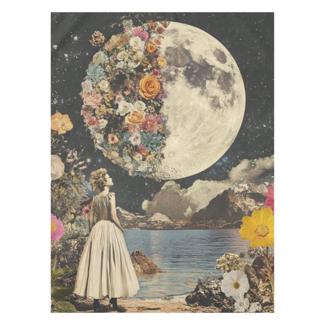 Moonlit Elegance - Frau mit Mond (2) Tischdecke (Vorderseite)