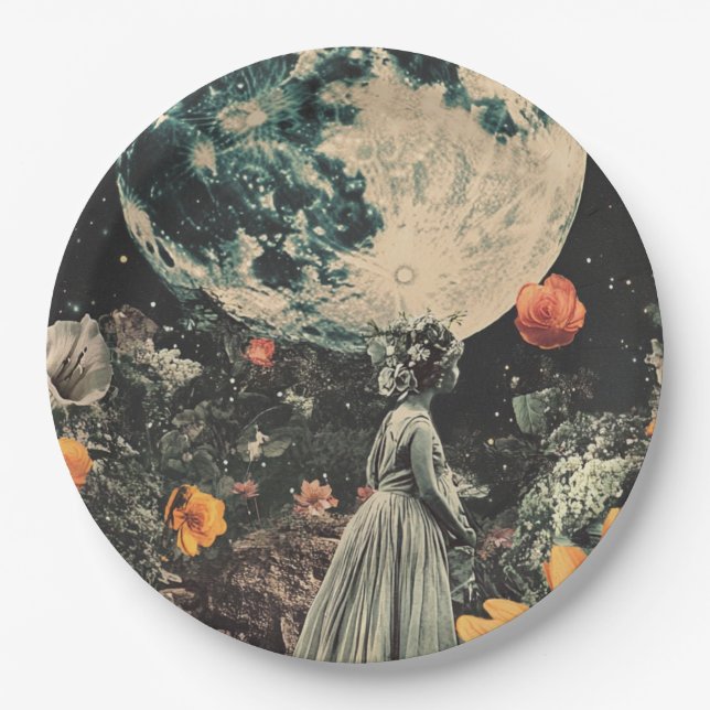 Moonlit Elegance - Frau mit Mond (3) Pappteller (Vorderseite)