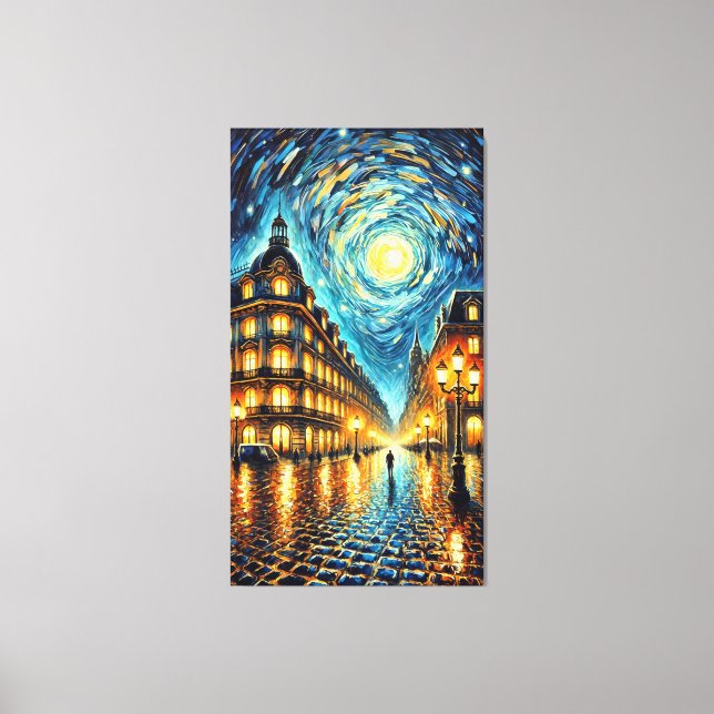 Moonlit Elegance - Van Gogh Inspiriert Stadtbild Leinwanddruck (Vorderseite)