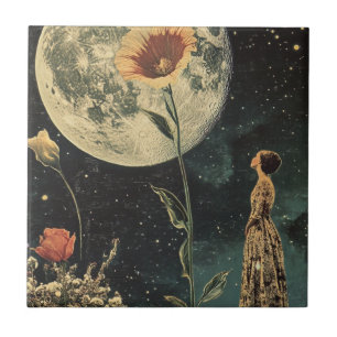 Moonlit Elegante - Frau mit dem Mond Fliese