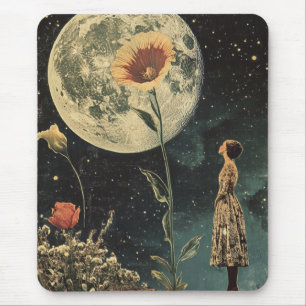 Moonlit Elegante - Frau mit dem Mond Mousepad