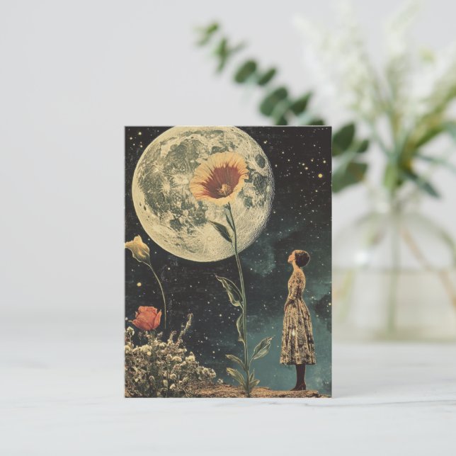 Moonlit Elegante - Frau mit dem Mond Postkarte (Stehend Vorderseite)