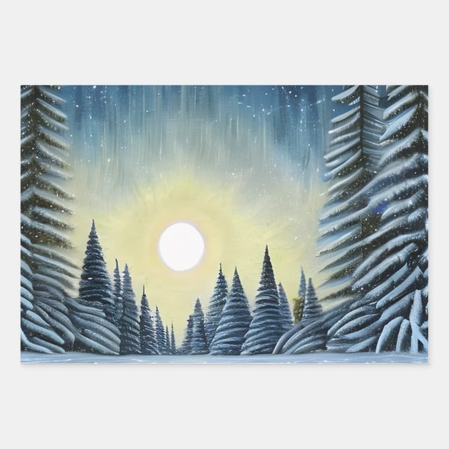 Moonlit Evergreen Snowscape Under The Night Stars Geschenkpapier Set (Vorderseite 3)