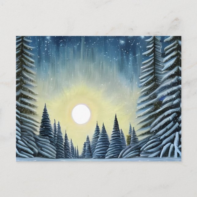 Moonlit Evergreen Snowscape Under The Night Stars Postkarte (Vorderseite)
