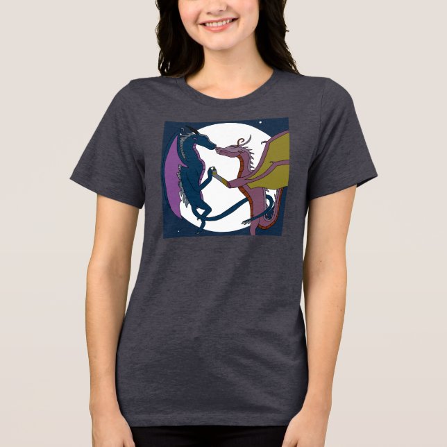 Moonlit Fantasy Dragon Dance Hand-Drawn Art Shirt (Vorderseite)