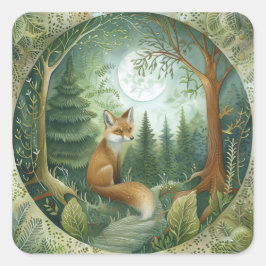 Moonlit Forest Fox Quadratischer Aufkleber