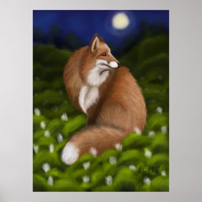 Moonlit Fox in Mitternachtswald Poster (Vorne)