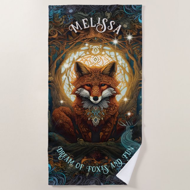 Moonlit Fox Personalisiert Kids Storybook Fox Strandtuch (Vorderseite)