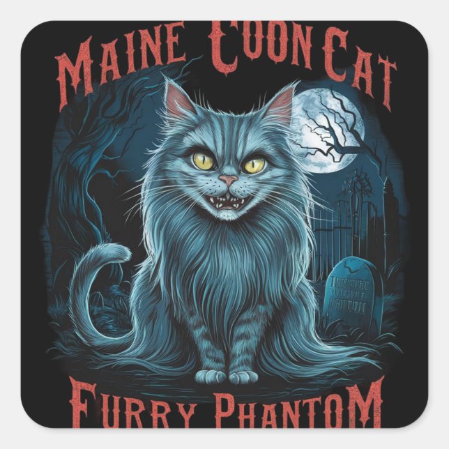 Moonlit Friedhof Whispers: Furry Ghost Design Quadratischer Aufkleber (Vorderseite)