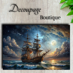 Moonlit Galleon Majestic Segelschiff Decoupage Seidenpapier