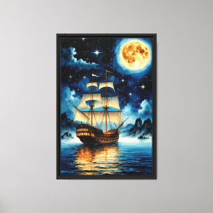 Moonlit Galleon Under Starry Night Sky Leinwanddruck