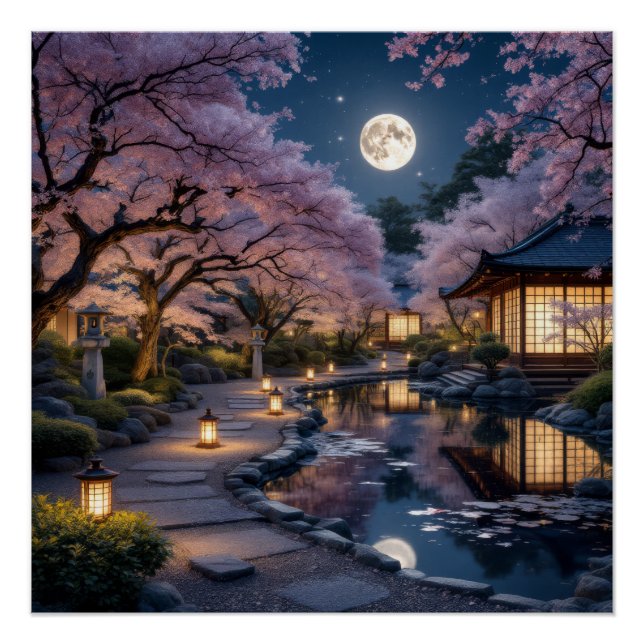 Moonlit Garden: Cherry Blossom Dreams Poster (Vorderseite)